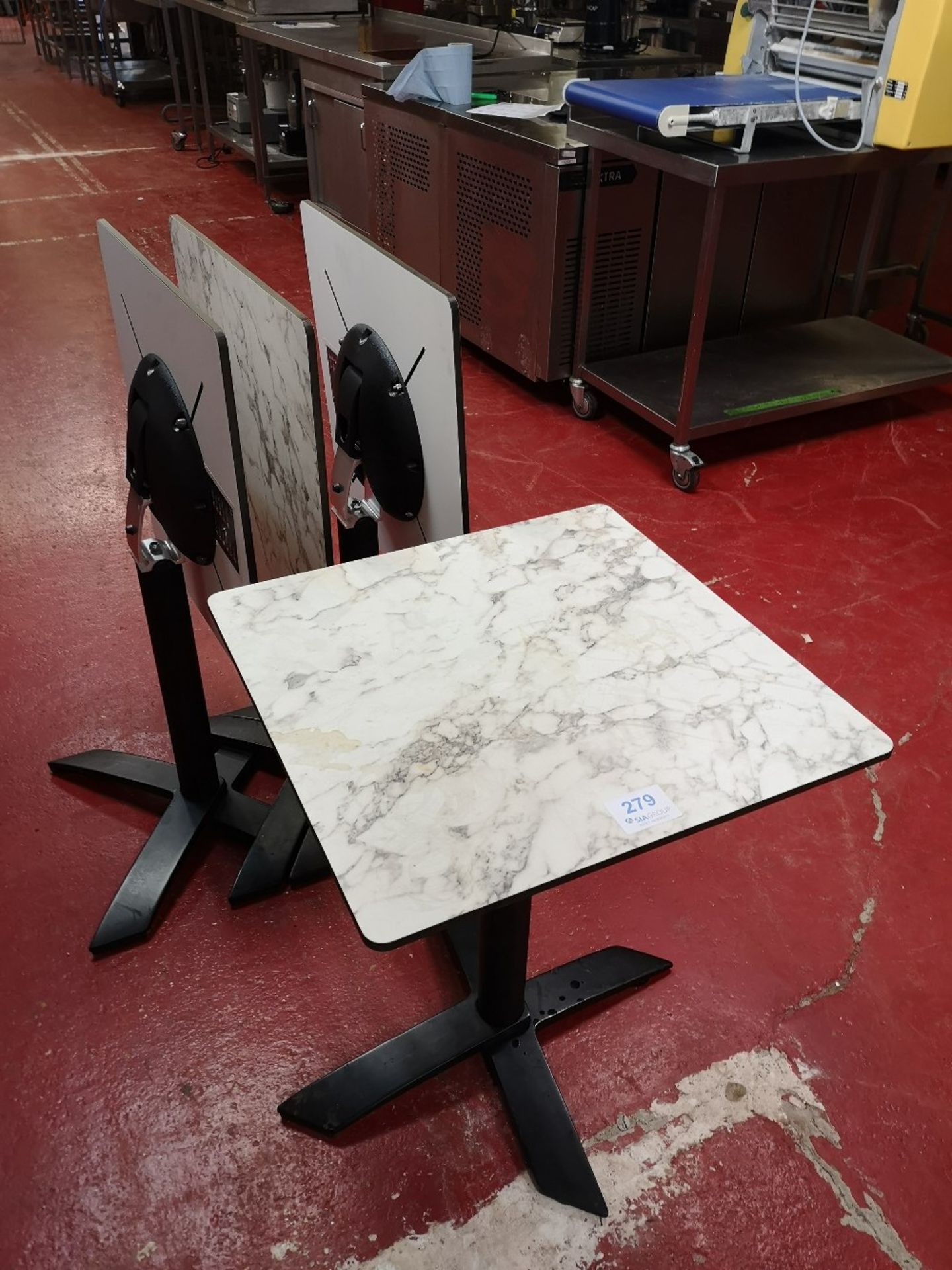 (4) Square Laminated Marble Effect / Steel Frame Fold-Up dining tables - Image 3 of 3