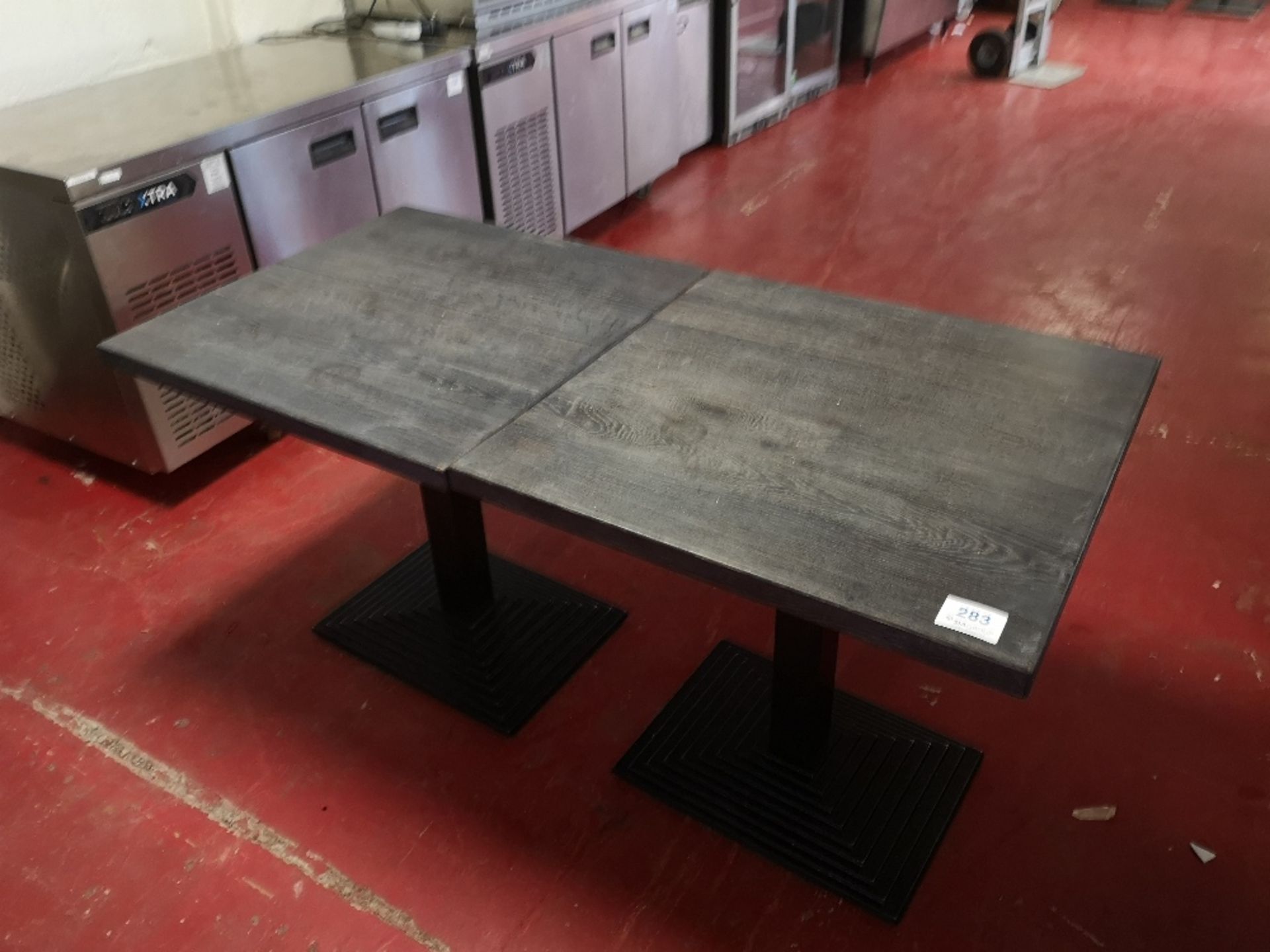 (2) Square Wooden Topped / Steel Base Dining Tables - Image 3 of 3