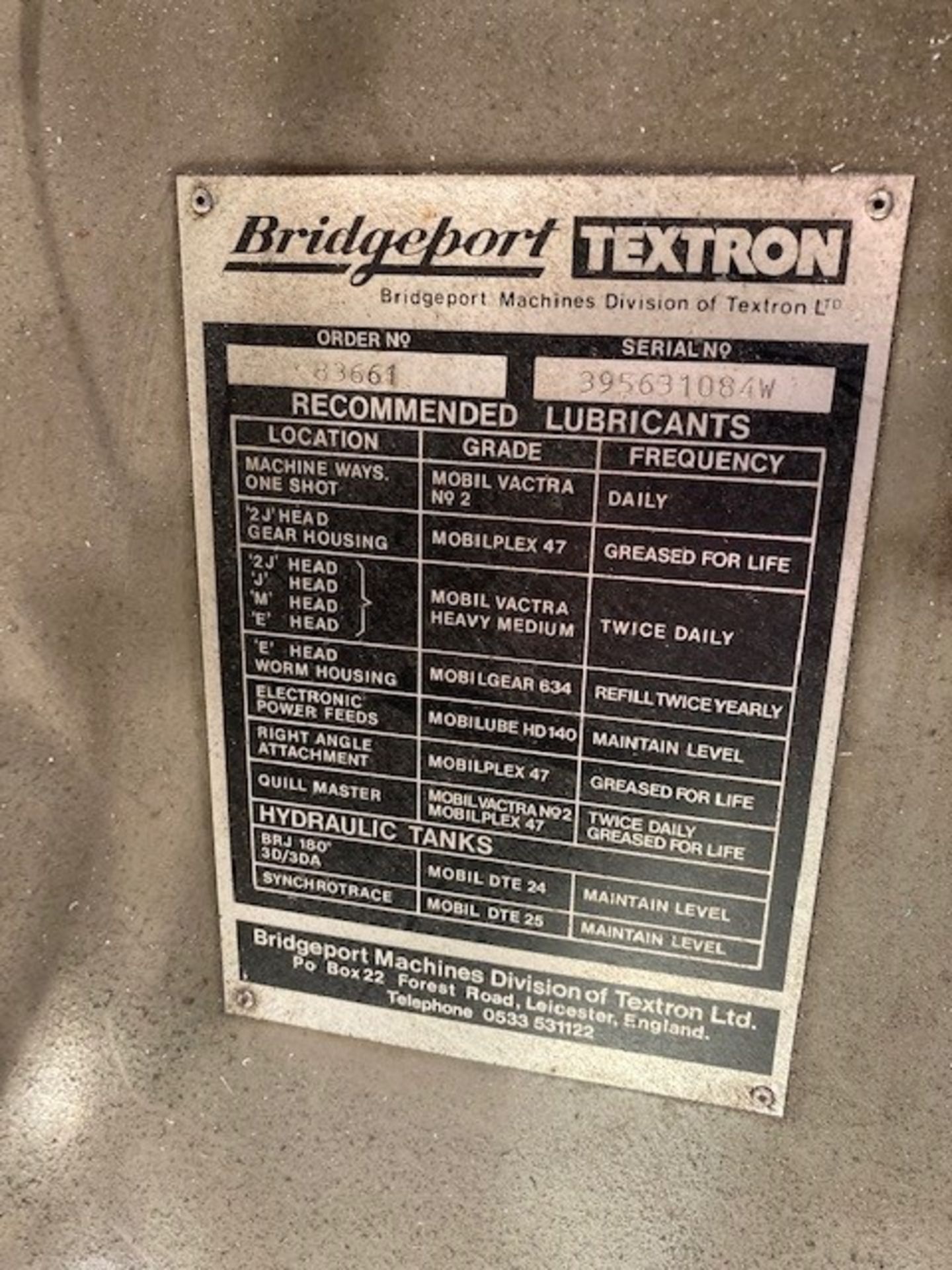 Bridgeport Textron Vertical Milling Machine - Image 6 of 6