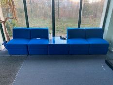 (4) Upholstered Armchairs with Glass Topped Upholstered Coffee Table