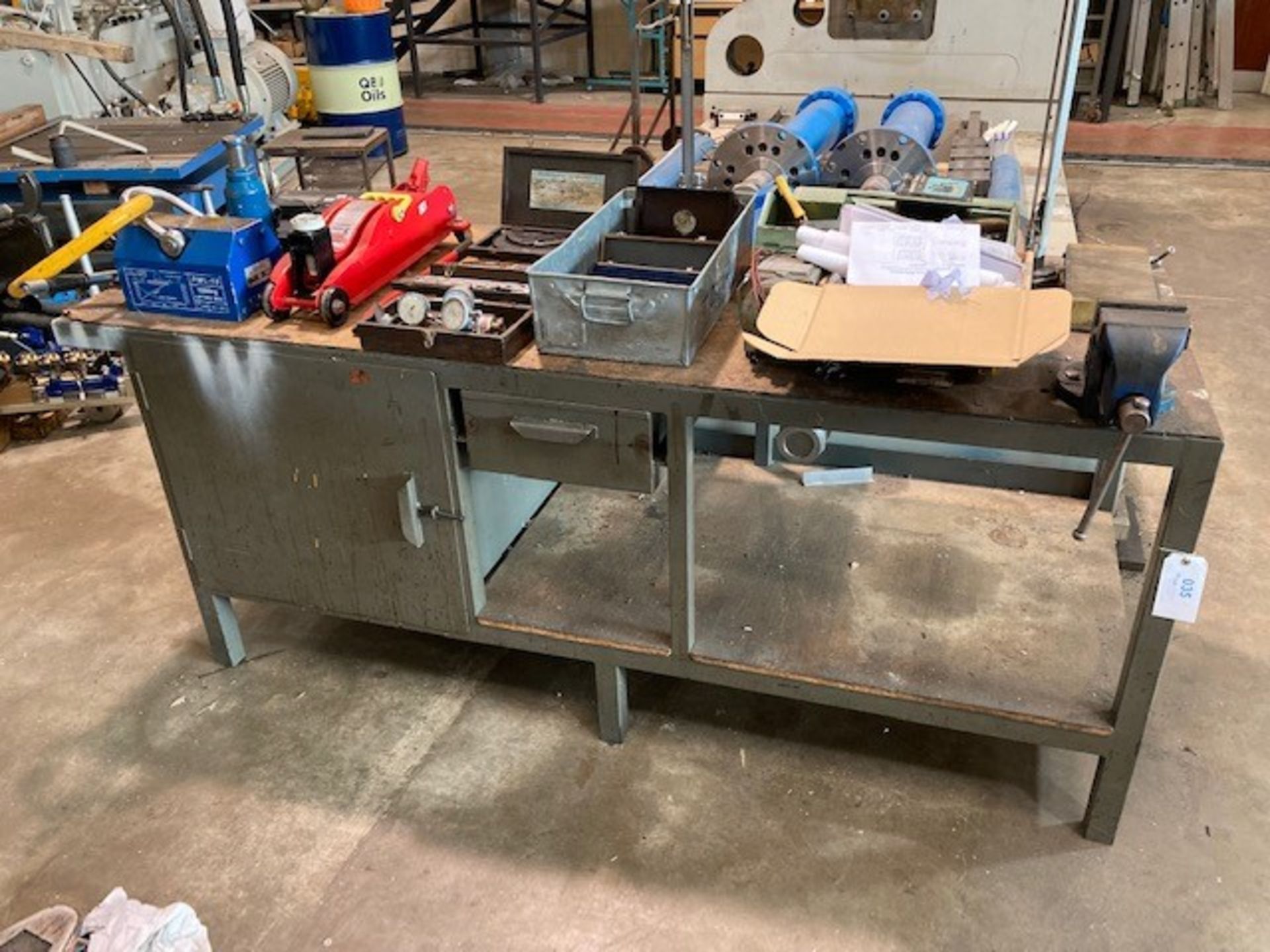 Two Tier Steel Workbench & Contents