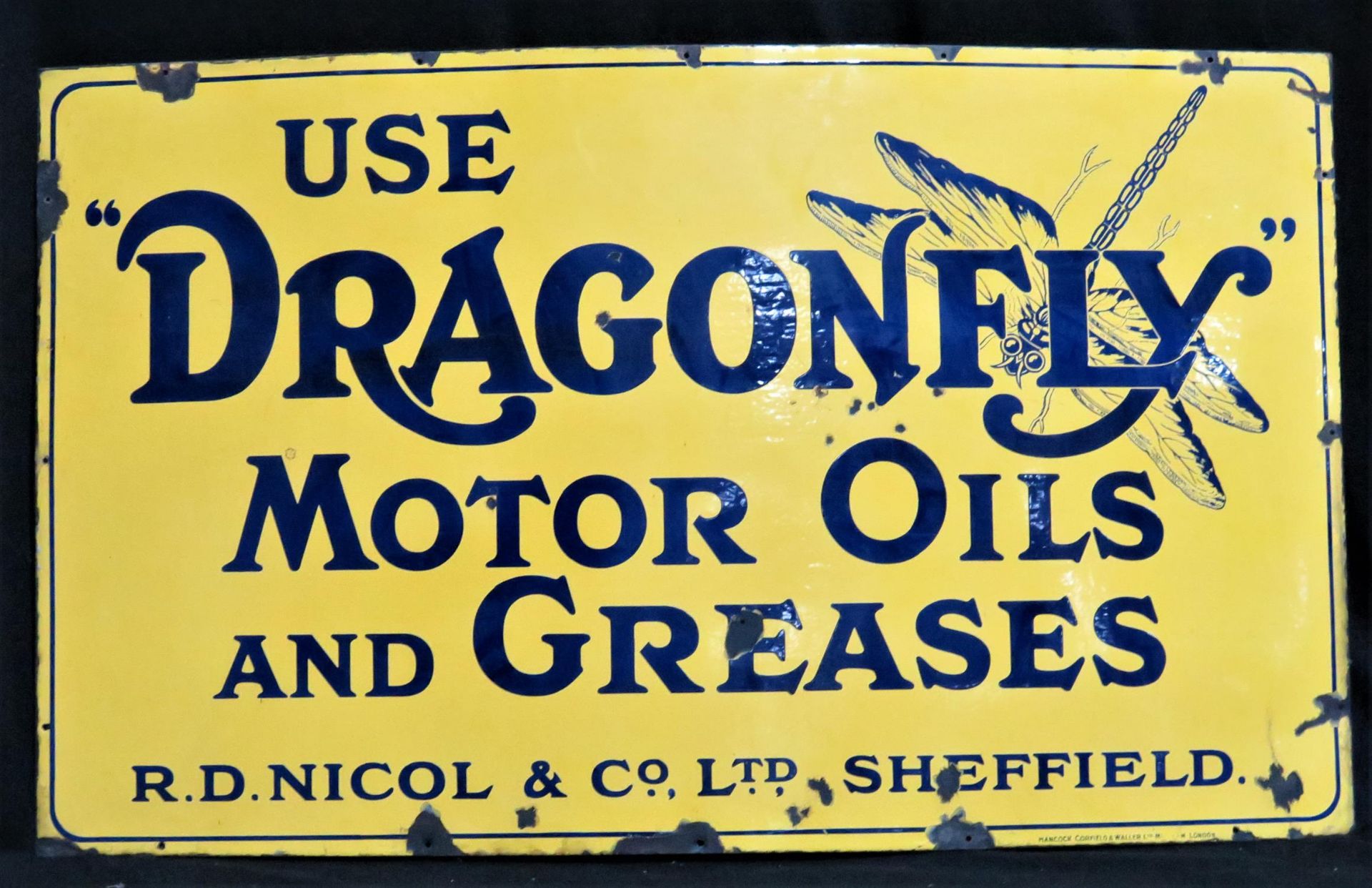 Original and Rare Dragonfly Motor Oils Enamelled Steel Sign