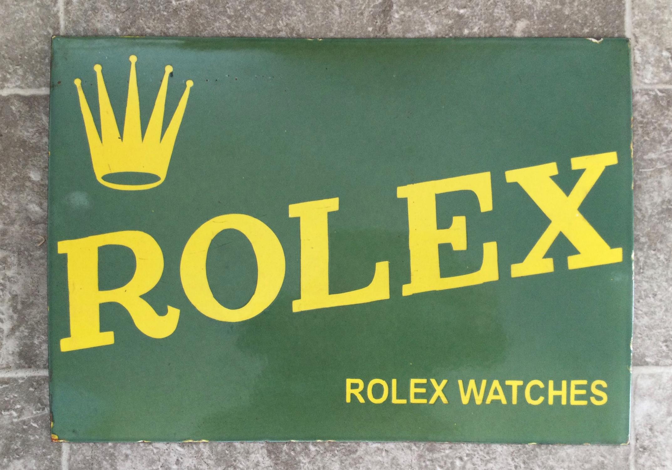 A Superb and Very Rare Original Tinplate Enamelled Rolex Advertising Sign