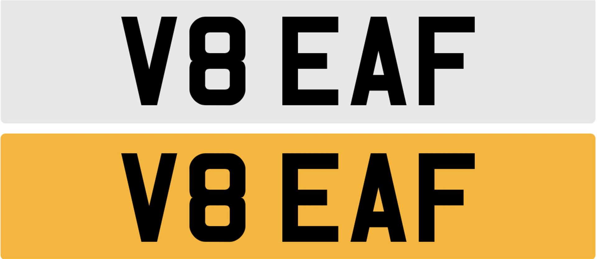 Registration Numbers V8 EAF and V12 EAF