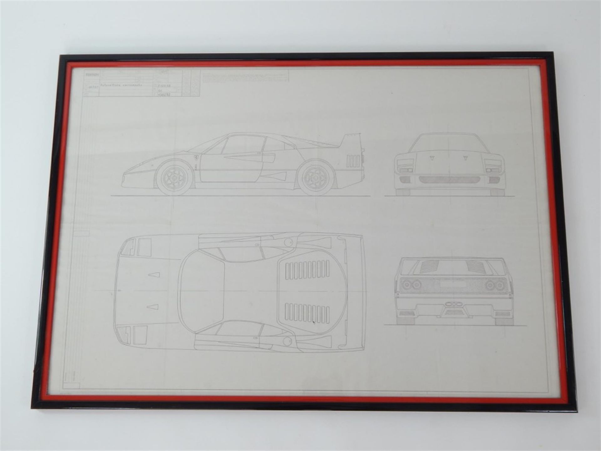 1987 - 1992 Ferrari F40 Factory Blueprint Framed