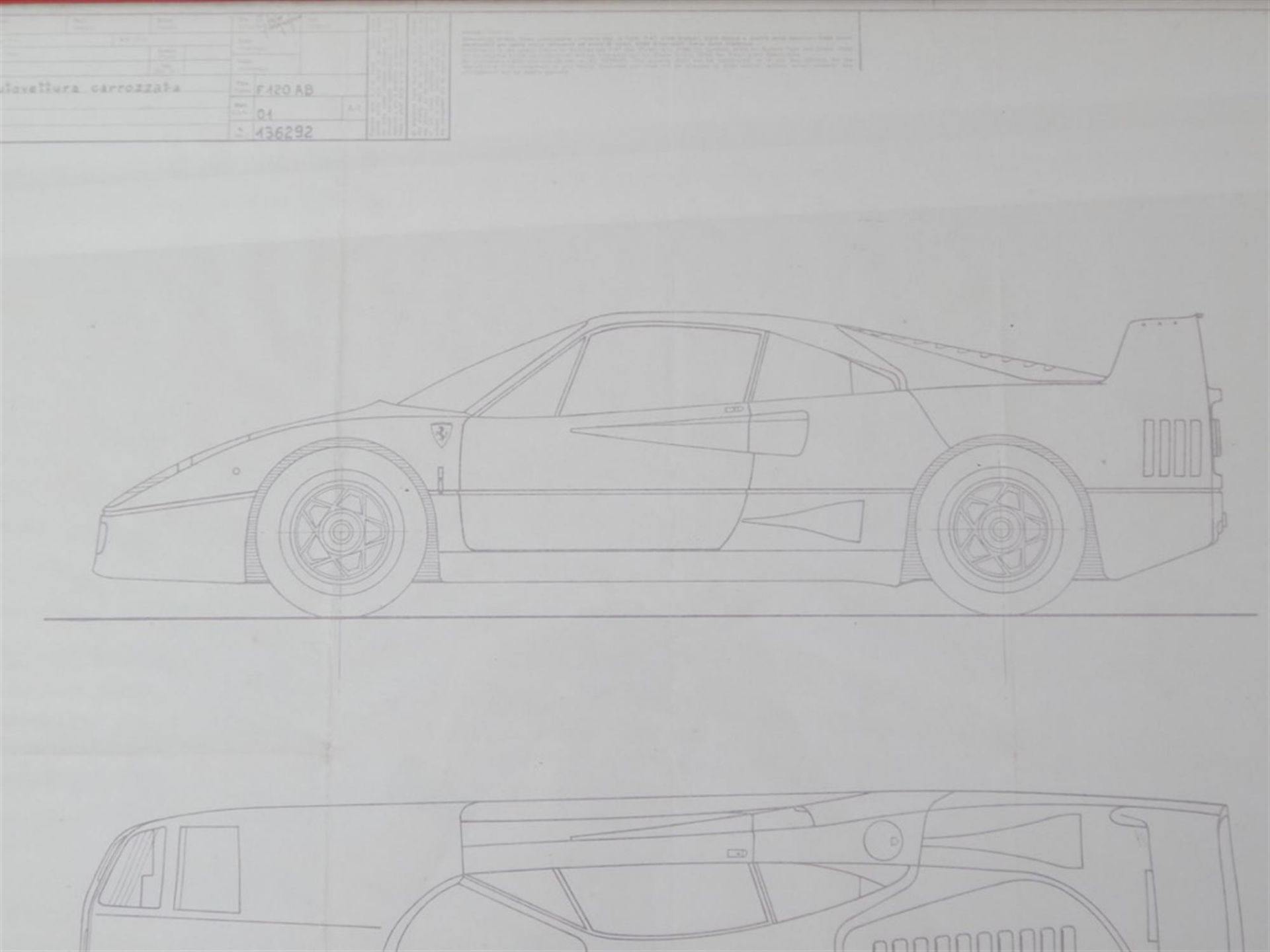 1987 - 1992 Ferrari F40 Factory Blueprint Framed - Image 9 of 10