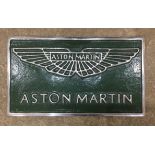 A Cast Metal Aston Martin Themed Sign with AM Wings Over