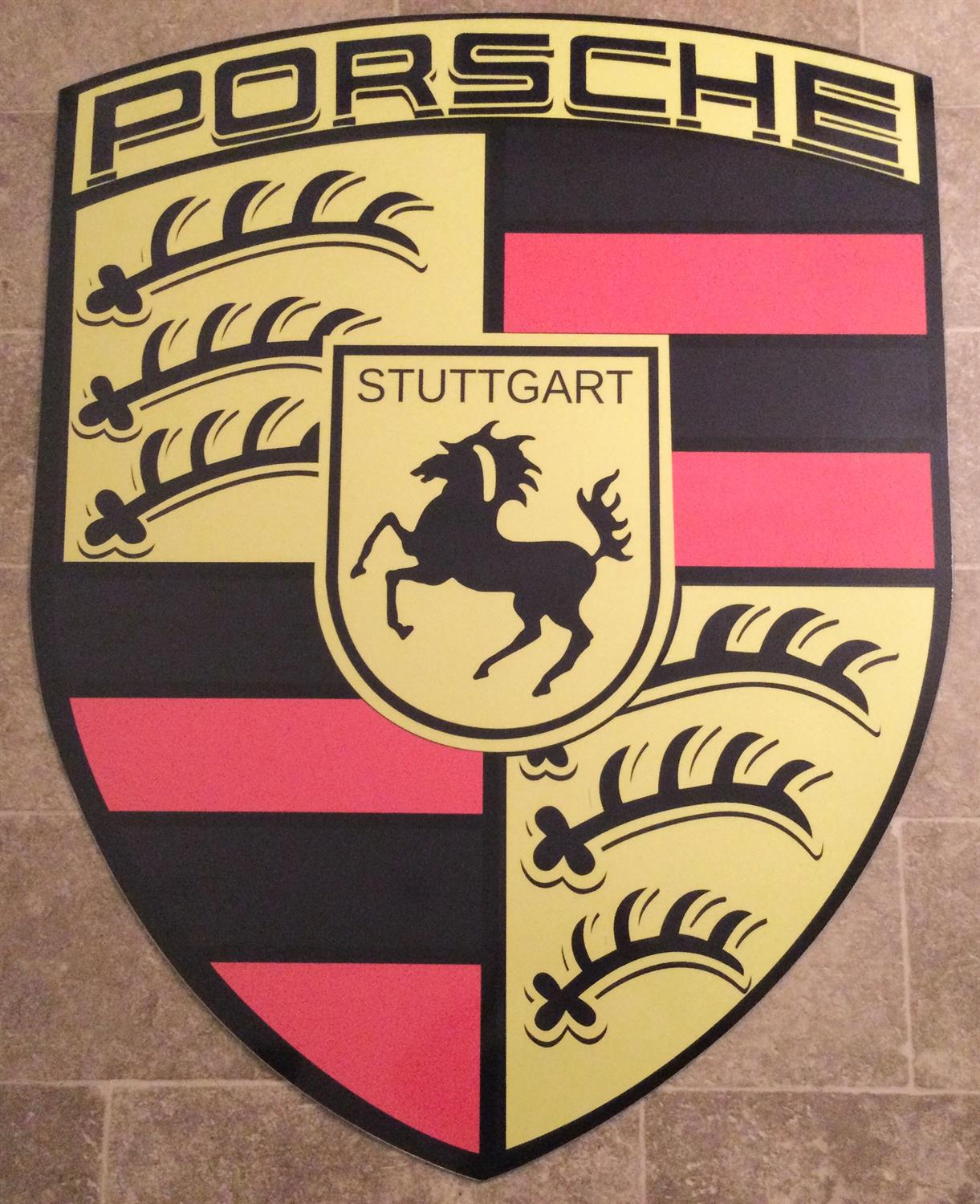 A Very Large and Impressive Metal Porsche Dealer-Type Wall or Garage Shield Sign