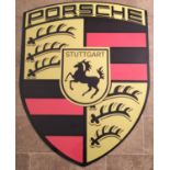 A Very Large and Impressive Metal Porsche Dealer-Type Wall or Garage Shield Sign