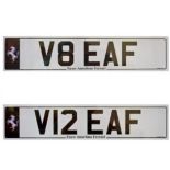 Pair of Registration Numbers: V8 EAF & V12 EAF