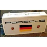 A Very Rare and Original Eighties Porsche Dealership Illuminated Hanging Aluminium Box Sign