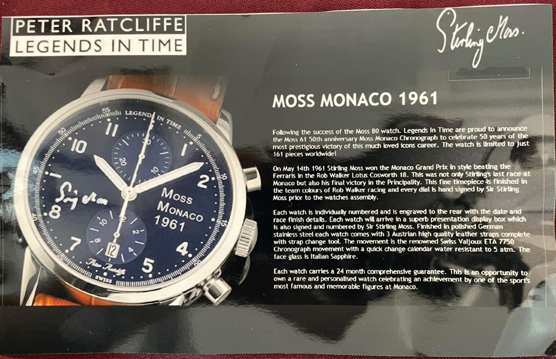 'Monaco 1961'. Stirling Moss-signed Peter Ratcliffe Chronograph - Image 10 of 10