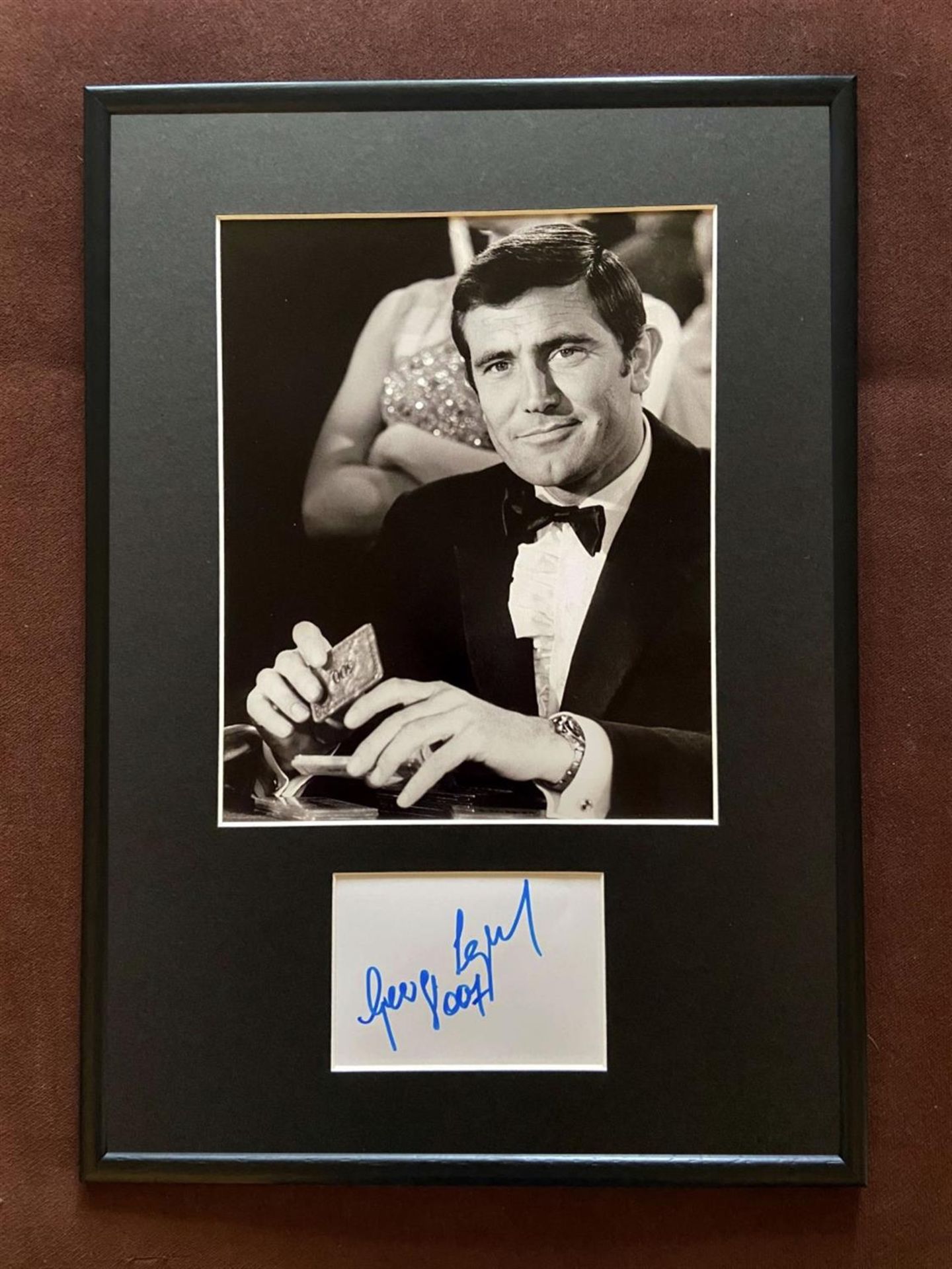 Framed Hand-Signed George Lazenby 007 and Signature on Card*