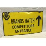 An original AA 'Brands Hatch Competitors Entrance' enamelled metal sign.