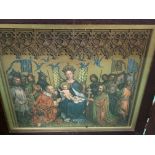 19th century wood framed Catholic Church altar piece in five glazed panels