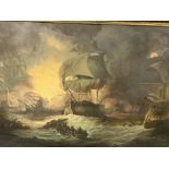 Very large framed picture of a battle at sea with Men o' War