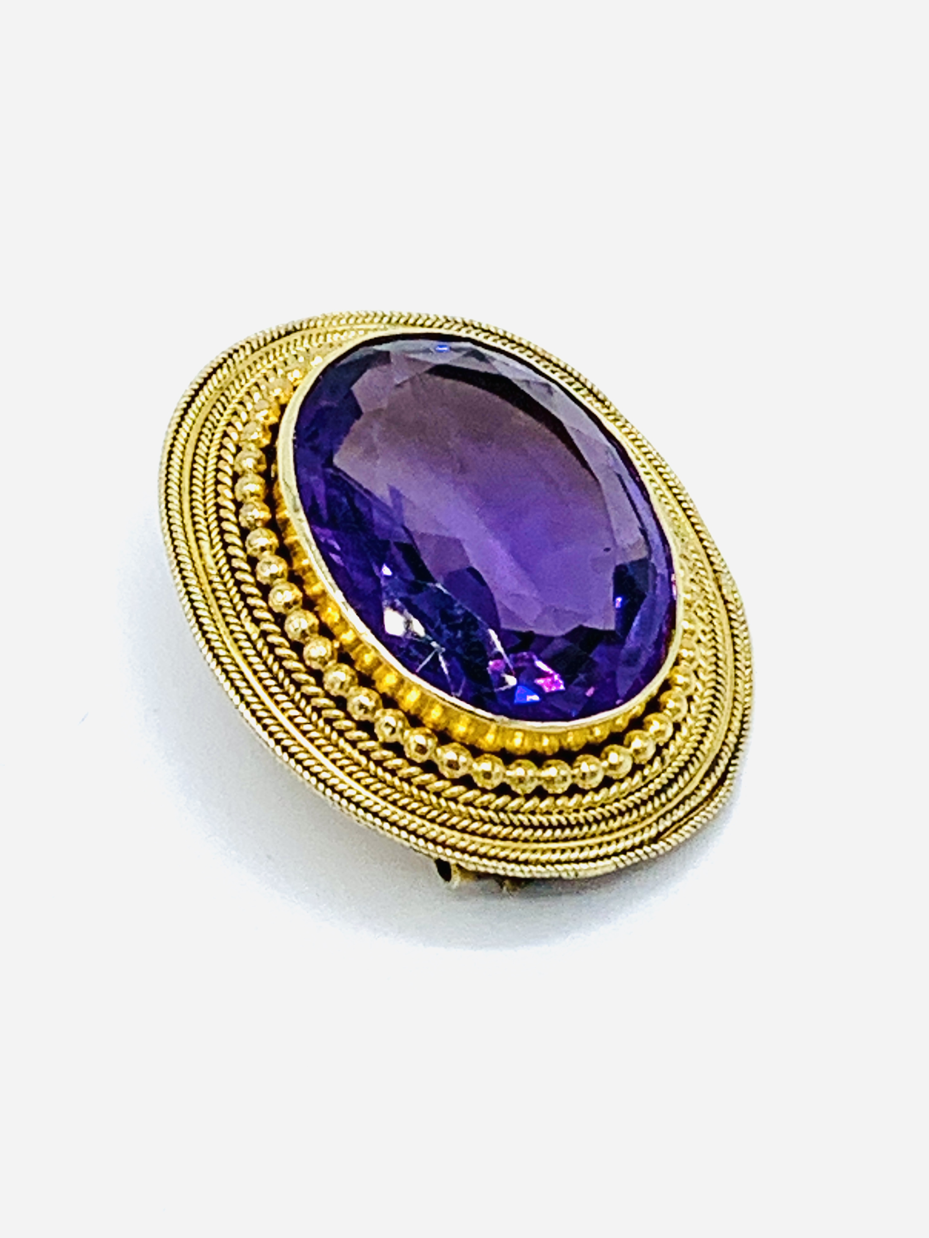 Late 19th century 14ct gold mounted amethyst brooch. - Image 2 of 3