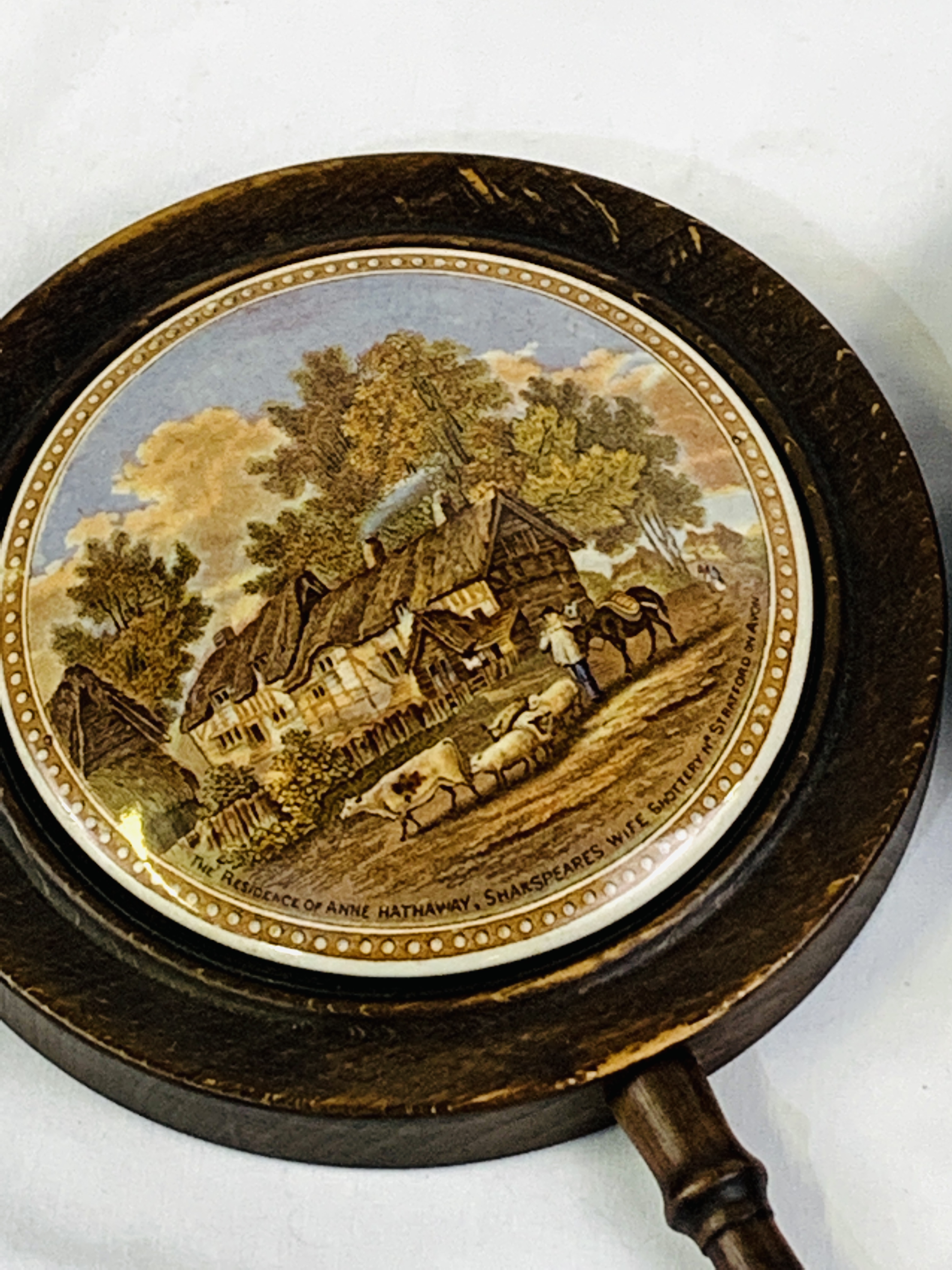 Four assorted Victorian pot lids in hardwood frames. - Image 6 of 10