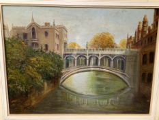 Oil on board, “Trinity Bridge" at Cambridge, signed Astles.