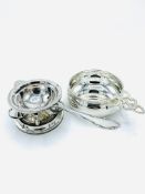 Silver strainer marked 800 together with a sterling silver porringer.