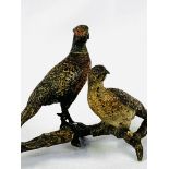 Cold painted bronze cock and hen pheasant figurine