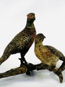 Cold painted bronze cock and hen pheasant figurine