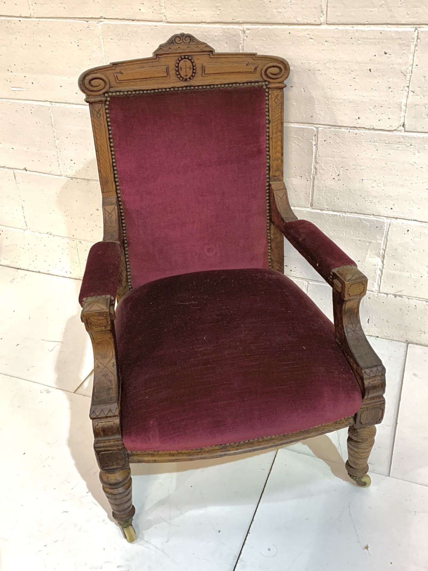 Edwardian mahogany framed red upholstered open armchair. - Image 4 of 6