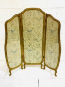 19th Century three fold gilt framed silk screen