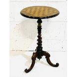 Mahogany chequerboard top wine table.