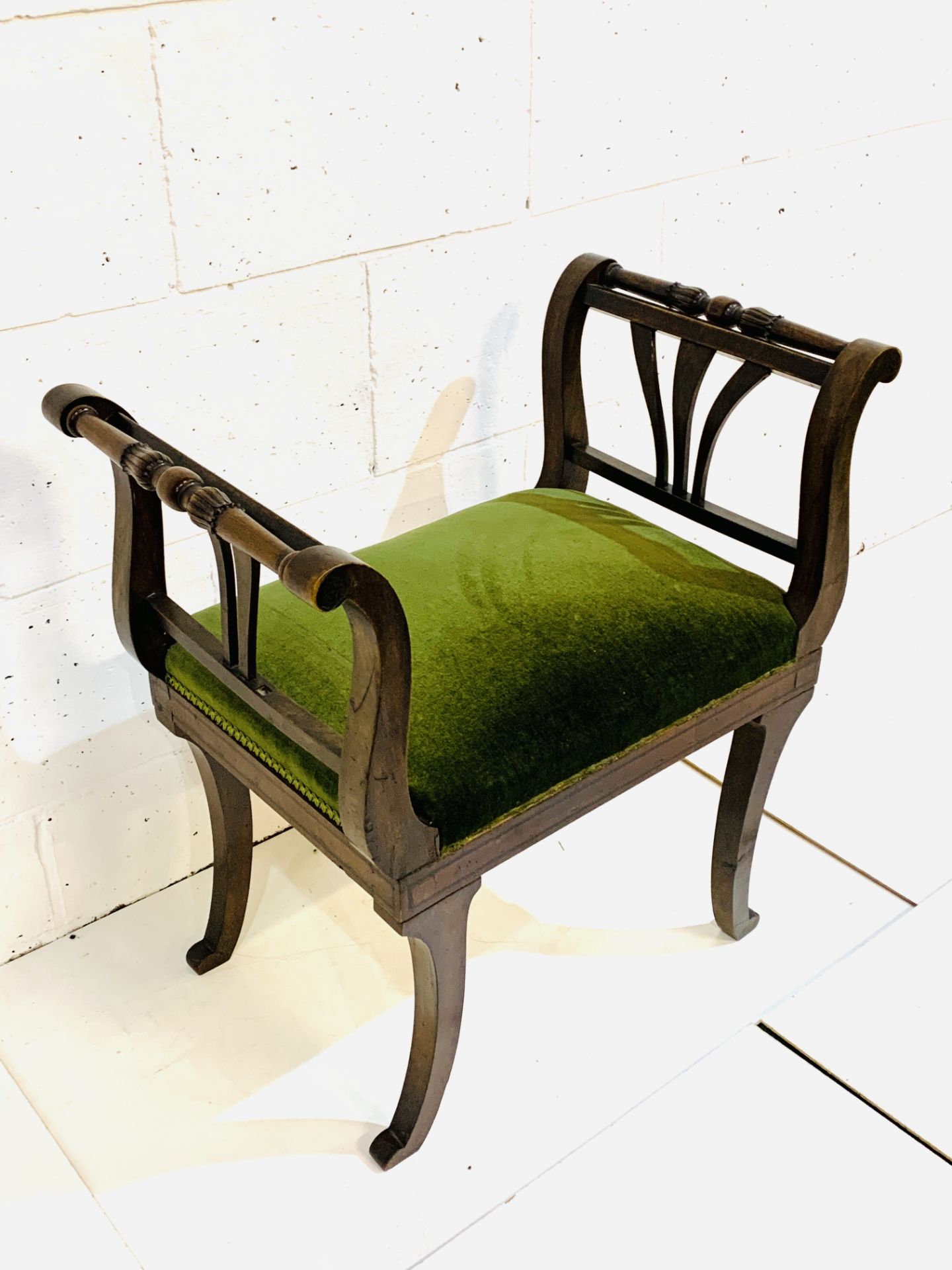 Mahogany Empire style stool with green velvet cushion. - Image 2 of 4
