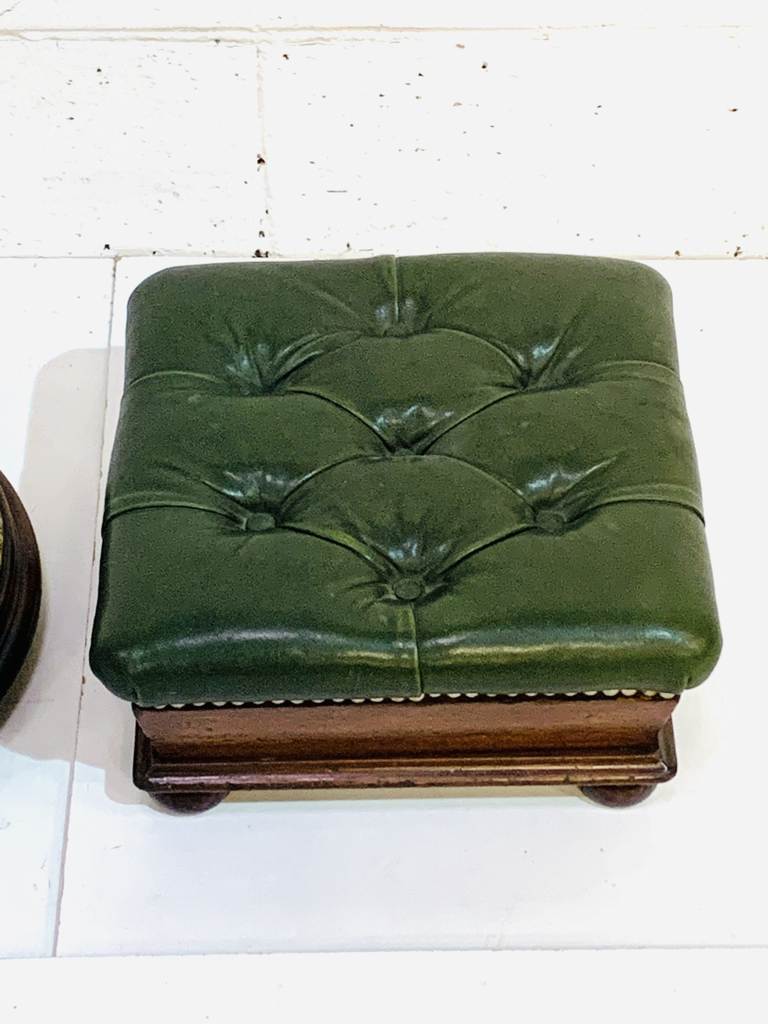 Two circular mahogany and tapestry top foot stools, and another footstool. - Image 3 of 3
