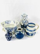 Portuguese blue and white Toby Jug, and other china ware