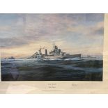 First edition print of HMS Belfast by Robert Taylor, and a Limited Edition print of HMS Kelly.
