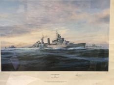 First edition print of HMS Belfast by Robert Taylor, and a Limited Edition print of HMS Kelly.