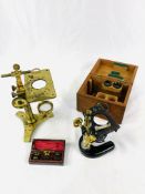 19th Century brass "Plant microscope", inscribed A. Ross, London; together with a C Baker microscope