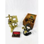 19th Century brass "Plant microscope", inscribed A. Ross, London; together with a C Baker microscope