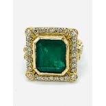 18ct gold, emerald and diamond ring.