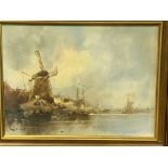Framed oil on canvas windmill and boats scene, signed Zegeling