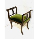 Mahogany Empire style stool with green velvet cushion.