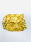 Gold coloured metal leopard brooch, boxed.