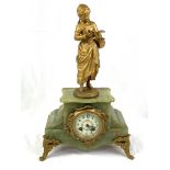 French onyx mantel clock, with female figure above