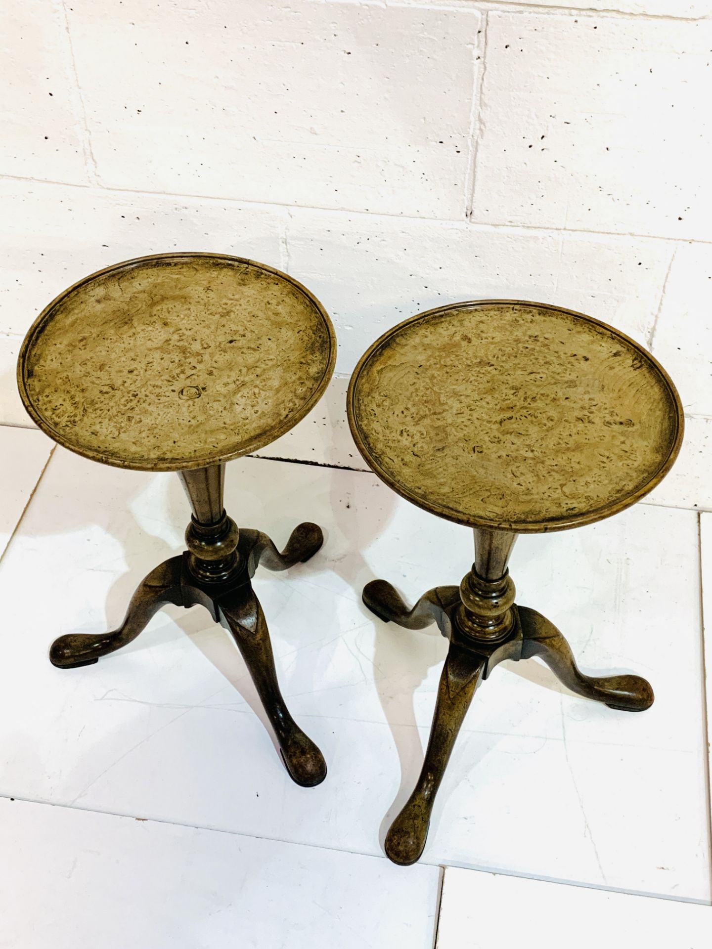 Pair of mahogany wine tables with walnut tops. - Image 4 of 4