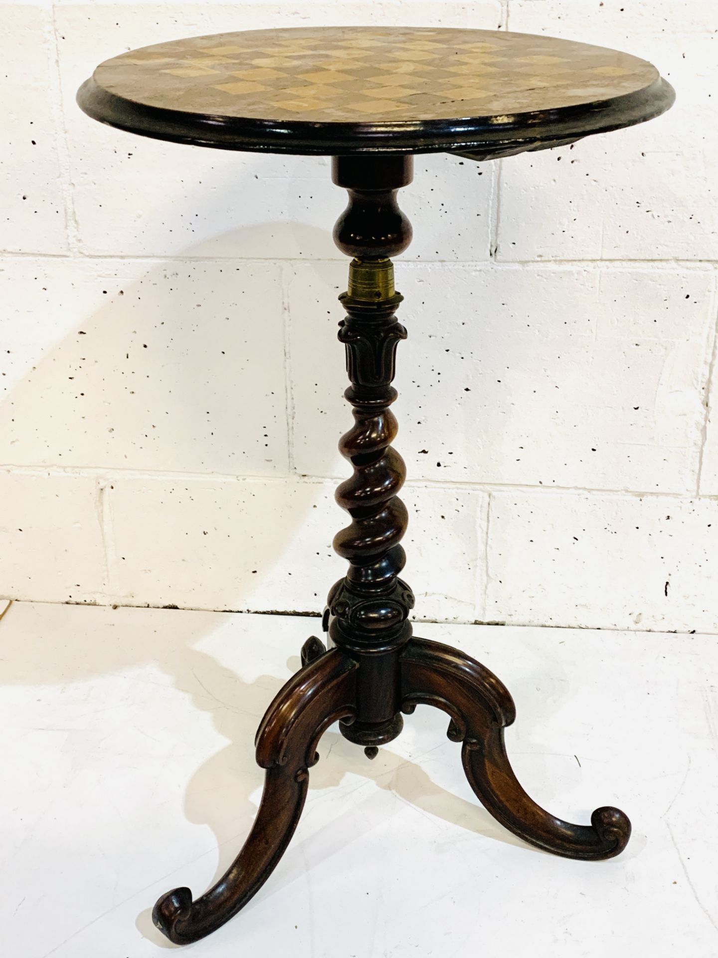 Mahogany chequerboard top wine table. - Image 2 of 3