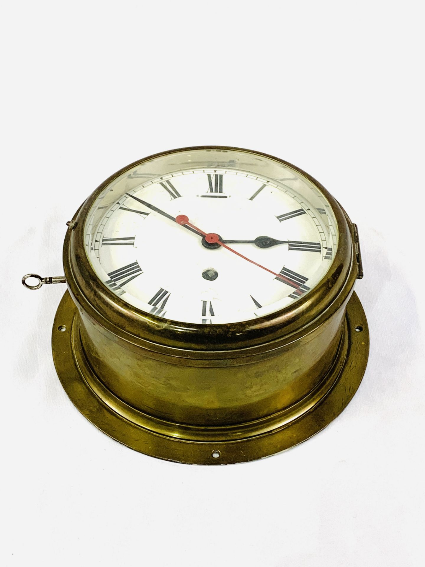 Large brass cased bulkhead clock