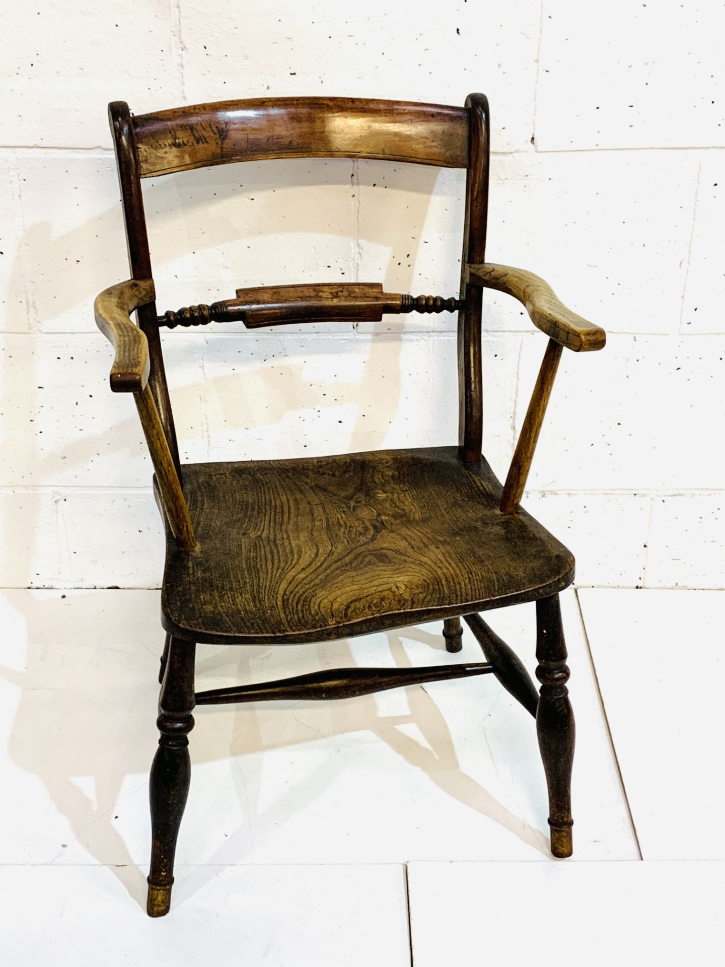 Victorian elm seat ladder back elbow chair. - Image 2 of 4