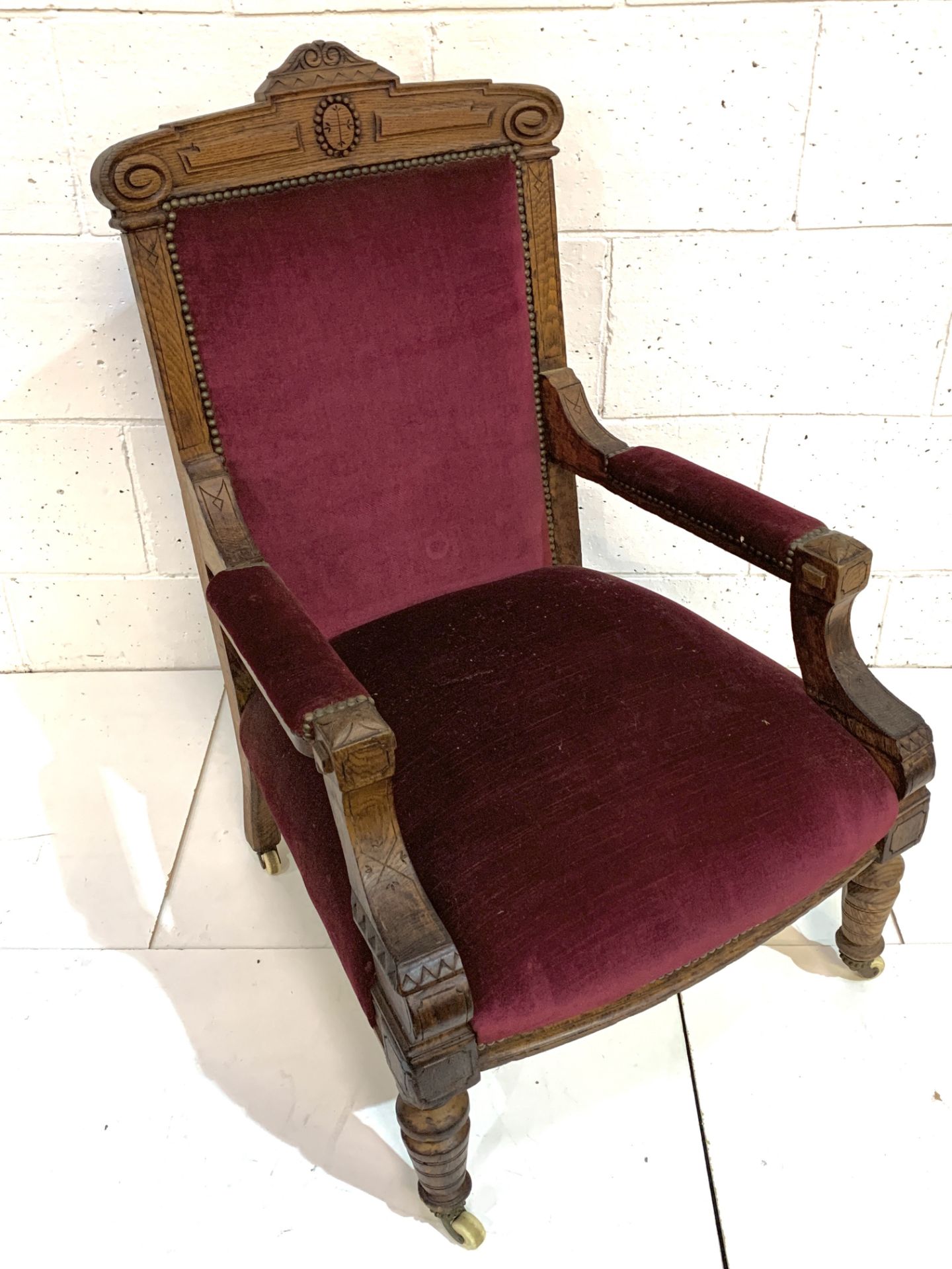 Edwardian mahogany framed red upholstered open armchair. - Image 2 of 6