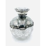 Silver and hand cut crystal glass globe shaped scent bottle