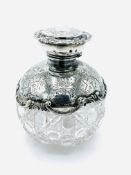 Silver and hand cut crystal glass globe shaped scent bottle