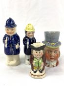 2 Toby Jug pepper pots; and a miniature Victorian Toby Jug