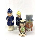 2 Toby Jug pepper pots; and a miniature Victorian Toby Jug